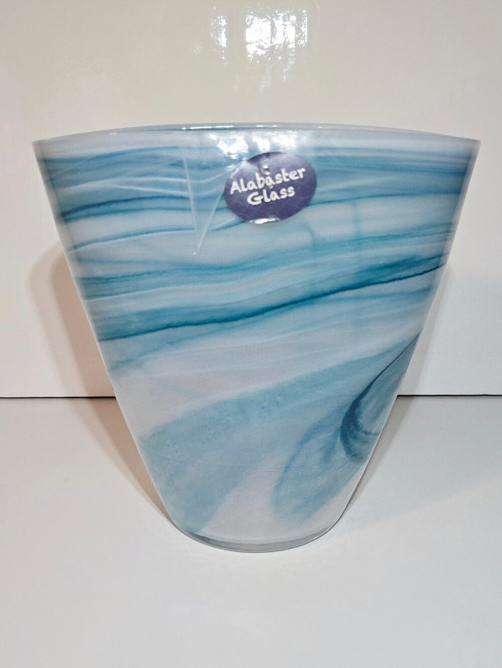 Blue White Swirl Art Glass Vase 7.5" Hand Decorated Turkish Art Home Decor